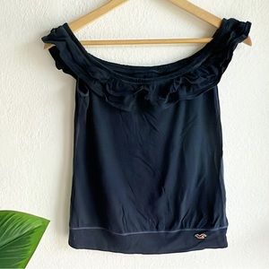 Hollister Navy Blue Ruffled Neckline Swoop Straps Tank sz Small